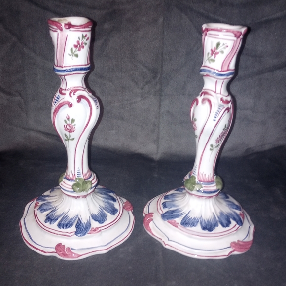 Vintage Set of 2 Hand Painted Italian Candlesticks 7 in EUC - Picture 7 of 8